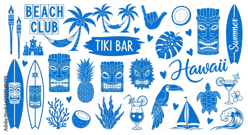 Fotografi A delightful collection of tropical paradise illustrations featuring Hawaiian Ti