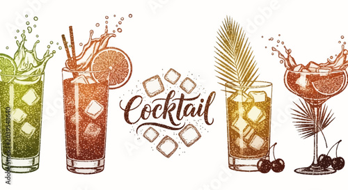 Foto Collection of diverse refreshing alcoholic and non-alcoholic cocktails with vari