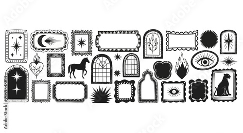 Photos Vector set of mystical frames, celestial borders, and occult symbols