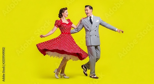 stylish couple dressed in vintage 1940s swing dance attire