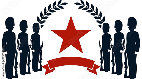 Foto Red Star Emblem with Soldiers Silhouette and Laurel Wreath