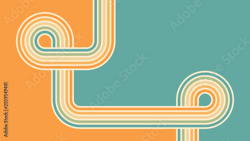 Abstract background of rainbow groovy Wavy Line design in 1970s Hippie Retro style. Vector pattern ready to use for cloth, textile, wrap and other.