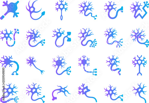 Fotografía Neuron cell icons with dendrites and axons, representing brain and nervous system