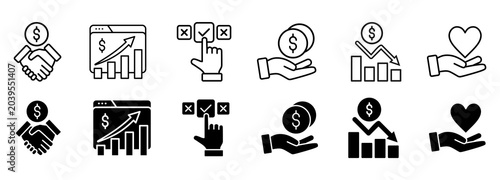 Financial freedom icon set. save money and investment Vector Illustration