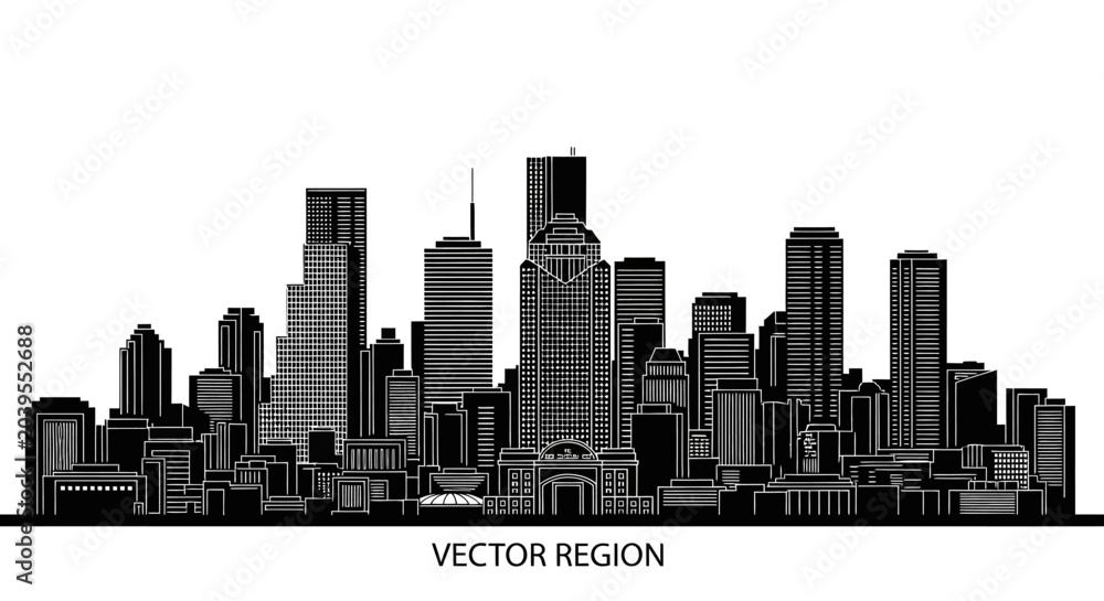 Naklejka premium Modern City Skyline Silhouette Illustration for Urban Design