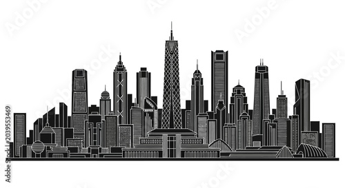 Modern City Skyline Silhouette with Skyscraper Architecture