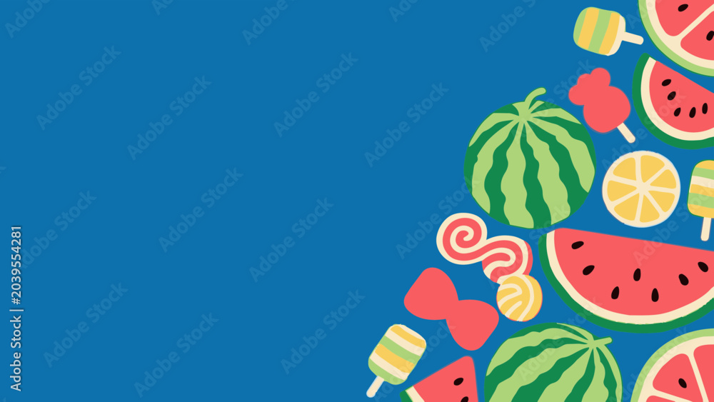 Fototapeta premium Summer watermelon and colorful candy set illustration on background