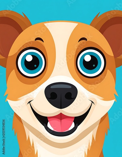 A cartoon dog's head with a cheerful expression