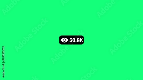 Social media view count sign icon on a green background. Views growth loop social media views count reel animation. User view concept. Quick numerical view count and eye icon with alpha channel