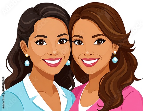 A cartoon illustration of two smiling women