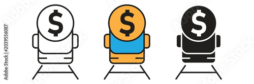 Canvastavla Vector icon set of a modern train front view combined with a dollar coin symbol