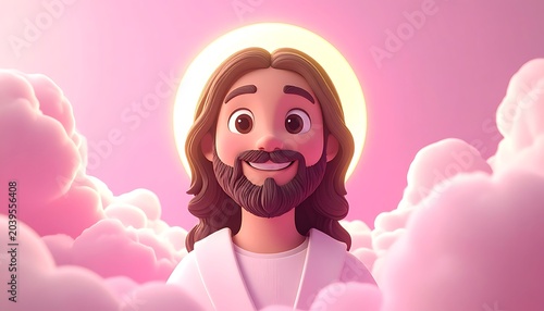 A cartoonish depiction of a smiling figure with a halo