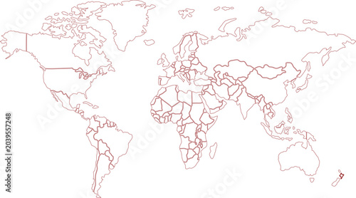 World Map Outline Vector with Countries Borders Global Geography Design