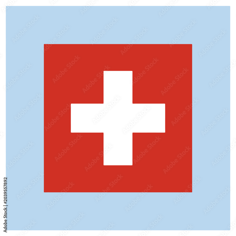 Obraz premium A bold white cross centered on a vibrant red square background