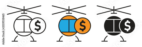 Tableau sur toile Chopper helicopter vector icon set combined with a dollar coin financial concept symbol