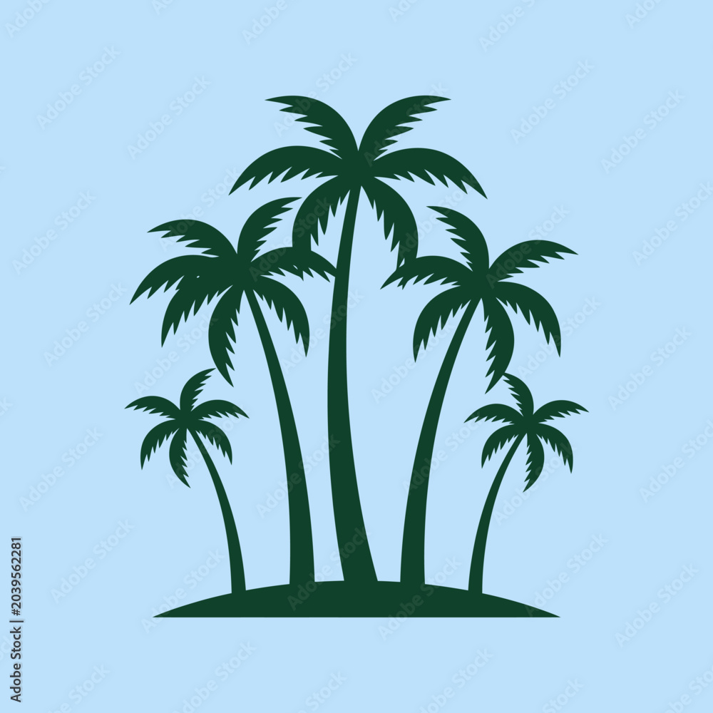 Obraz premium A group of dark green palm trees on a light blue background