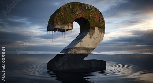 Number two monument emerging from water dramatic sky background