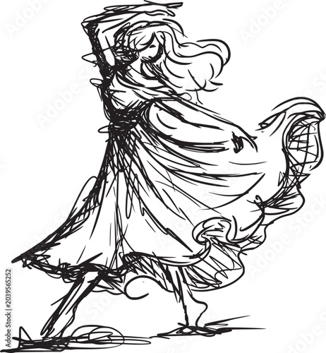 Elegant Woman Dancing in Flowing Abstract Line Art Vector