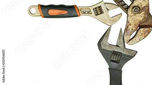 Fotografia Three adjustable old wrench ready to work.Restore,repair