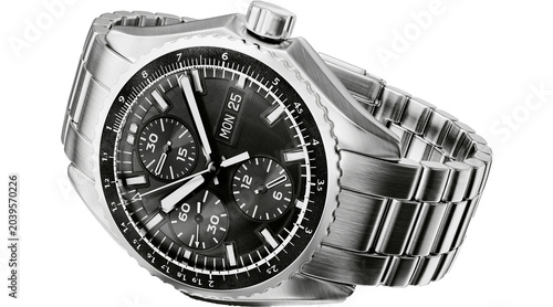 Tableau sur toile silver watch, chronograph watch, wrist watch,, isolated on transparent backgroun