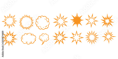 Set of colorful comic book explosion and speech bubble shapes
