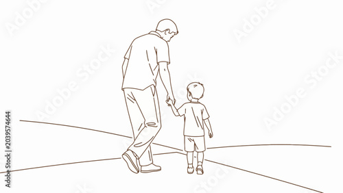 Bild auf Leinwand Continuous line drawing, father and child holding hands, minimalist illustration