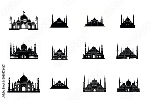 mosque silhouettes on white background silhouette architecture