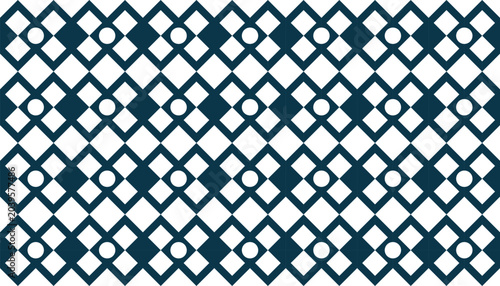 Seamless geometric pattern with abstract floral-inspired cross and circle shapes, modern repeating background in dark blue and white