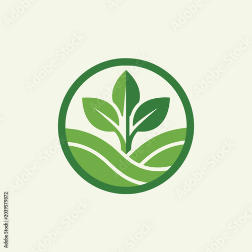 Vászonkép A minimalist green plant icon set inside a circular frame design