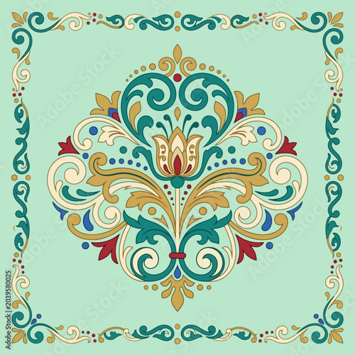 Foto A decorative floral ornament with symmetrical patterns on light background