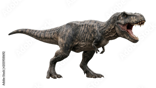 Quadro su tela Aggressive tyrannosaurus rex dinosaur roaring with sharp teeth and textured skin