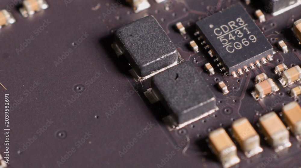 Fototapeta premium Macro Close-Up of Integrated Circuits and Components on a RAM Module