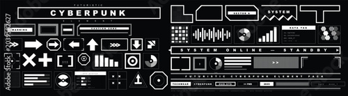 Fotografia Collection of futuristic cyberpunk elements and symbols in white