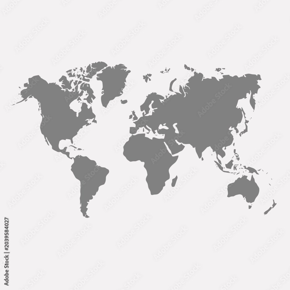 Fototapeta premium A simple gray silhouette of the world map on white background