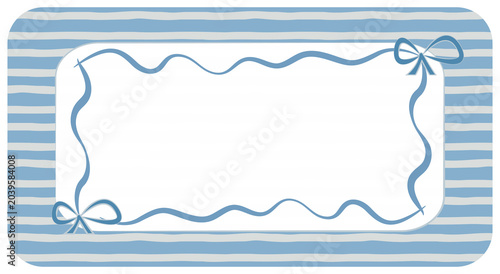 Photos Drawn ribbon frame background template with bow on pastel striped pattern