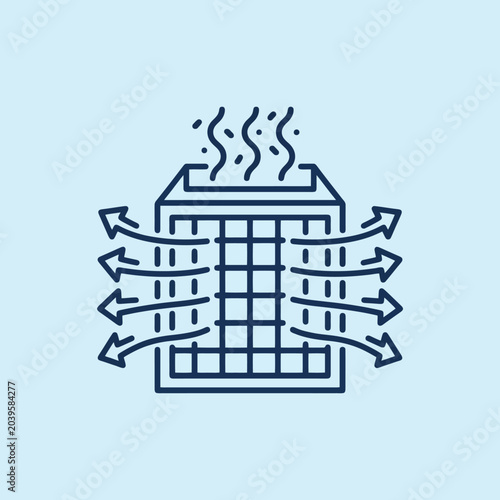 A simple line icon showing a ventilation system in operation
