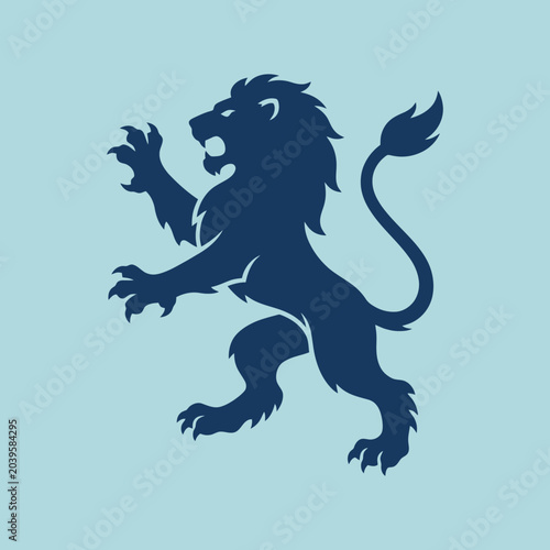 A dark blue silhouette of a majestic lion on light background