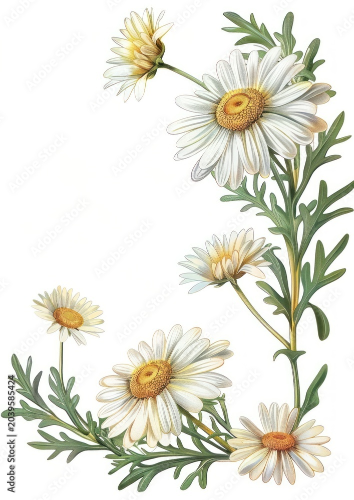 Fototapeta premium Daisy flowers illustration botanical artwork.