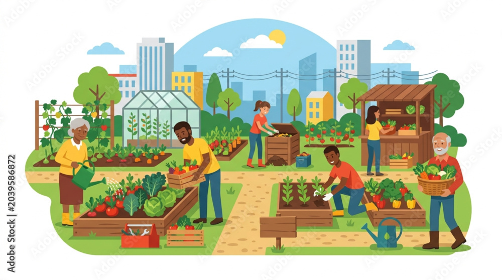 Fototapeta premium Climate Resilient Community Garden Supporting Local Food Systems in Urban Areas
