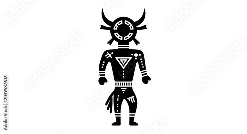Foto Indigenous Tribal Figure Silhouette with Horns and Geometric Patterns