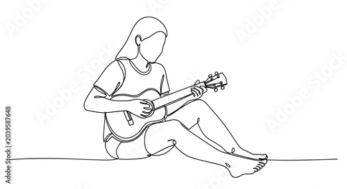 Foto Woman Playing Ukulele - Continuous Line Drawing