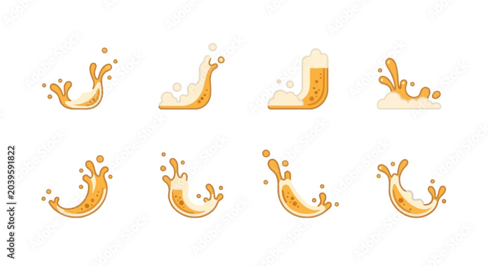 Fototapeta premium Beer Splash and Pouring Icons Set