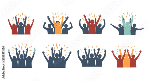 Konstfotografi Celebration and Victory Icons: Diverse Groups Cheering with Arms Raised