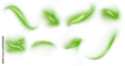 Green glossy 3d claw crescent blob shapes on transparent background