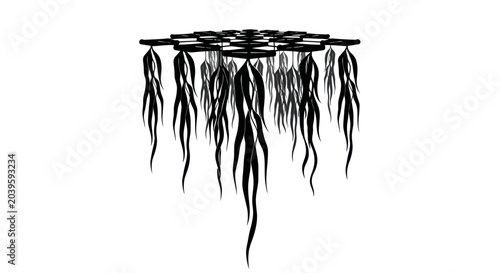 Canvastavla Abstract Black Tentacles Hanging From Hexagonal Structure, Dark Organic Forms