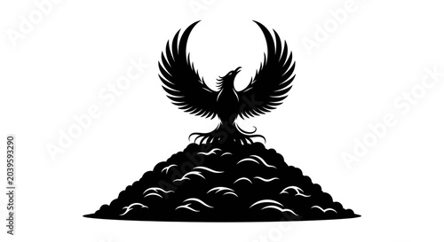 Photos Mythical Phoenix Rising from Ashes on White Background