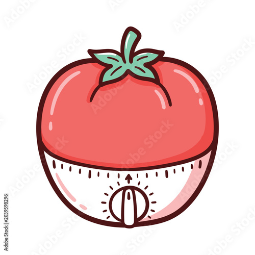 Cute cartoon tomato kitchen timer with dial and markings for cooking and baking food