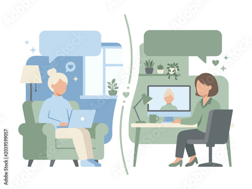 Obraz na płótnie Remote Counseling Session Between Elderly Patient and Therapist via Video Call