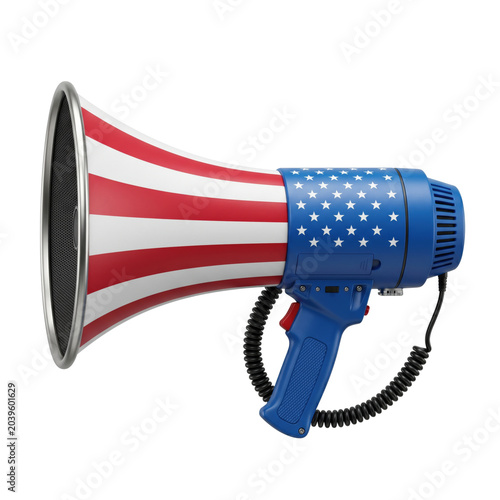 Obraz na płótnie Megaphone decorated with the American flag stars and stripes