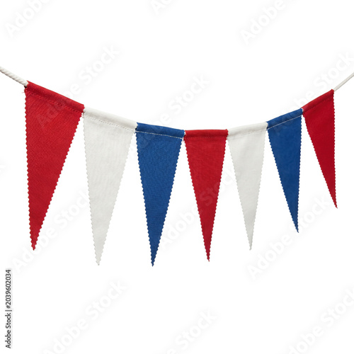 Fotografi Red white and blue fabric pennant bunting on string
